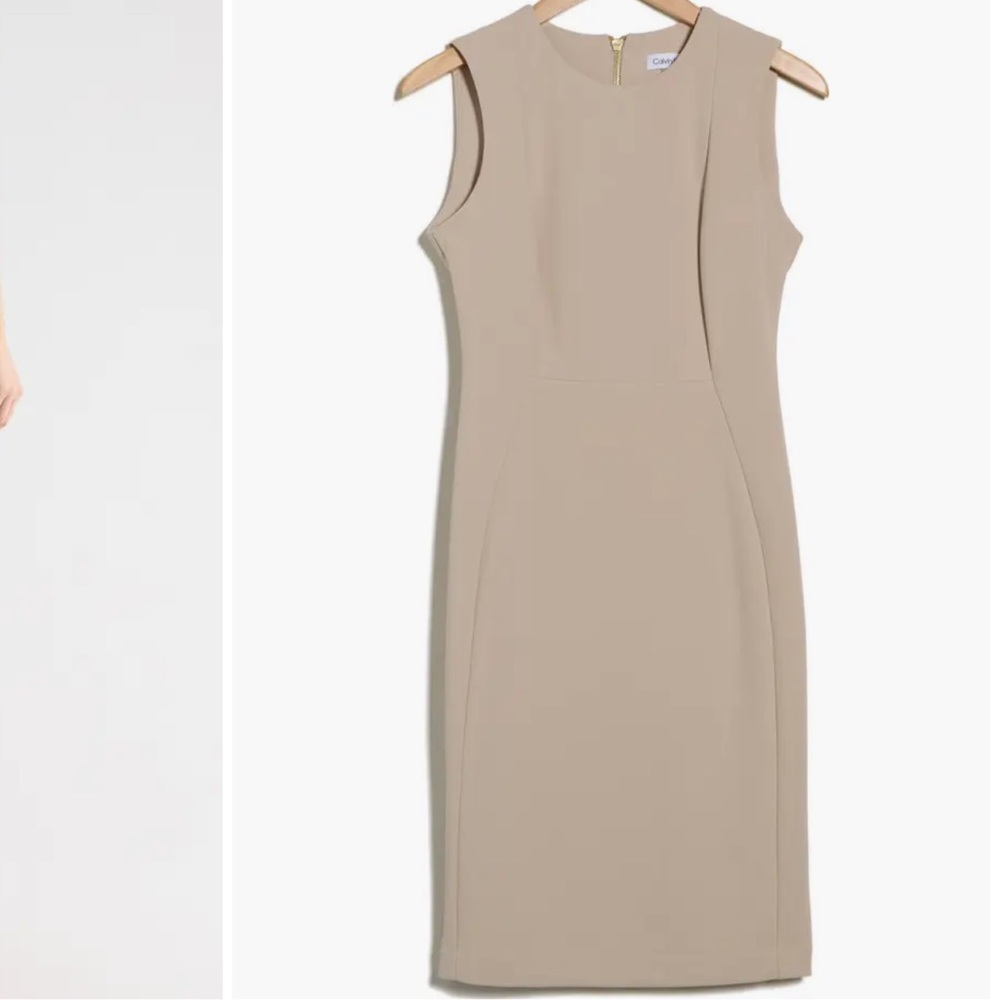 Calvin Klein 4 Elegant sheath midi Beige Sleeveless Dress faux suede/career wear